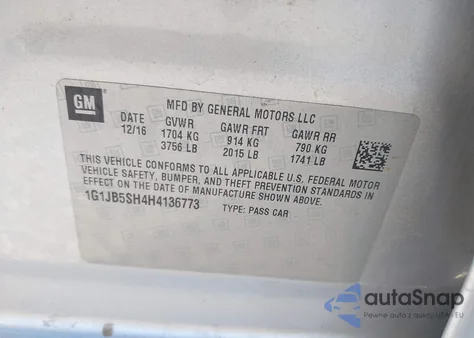 2017 Chevrolet Sonic Ls Auto from USA, damaged, VIN 1G1JB5SH4H4136773